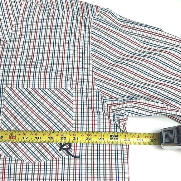 NWT ROCAWEAR Cotton Plaid White Red Blue Short Sleeve Button Down Shirt XL - Picture 13 of 14